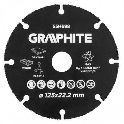 55H698 -  Vágókorong GRAPHITE 125x22.2mm volfram-karbid univerzális műanyaghoz gipszkartonhoz   55H698 - 1